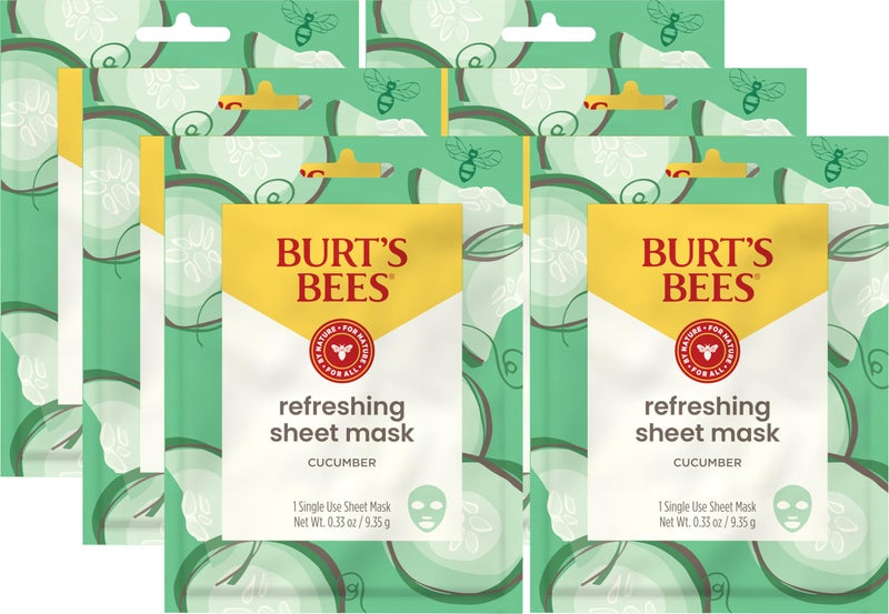 Burt's Bees Refreshing Sheet Face Mask with Cucumber, Pack of 6 - Image 1